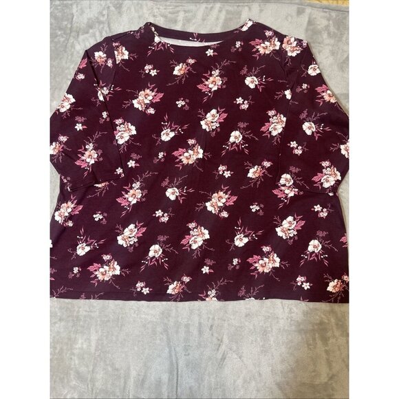 Women’s Croft & Barrow Top 3/4 Sleeves Floral Maroon Plus 5x - Picture 3 of 12